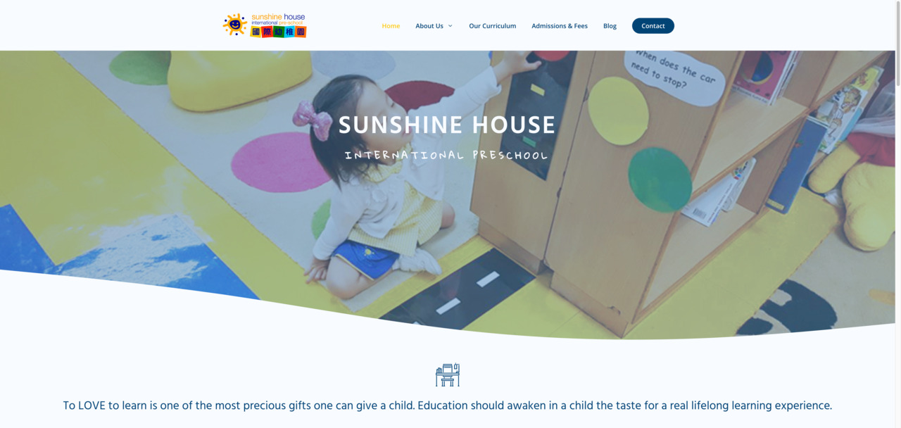 Screenshot of the Home Page of SUNSHINE HOUSE INTERNATIONAL PRE-SCHOOL (TUNG CHUNG)